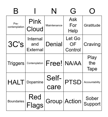 Recovery Bingo Card