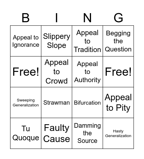 Logical Fallacies Bingo Card