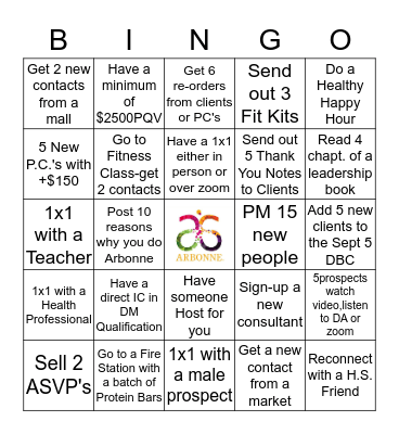 Arbonne Bingo - Aug 22-Sept 5 Bingo Card