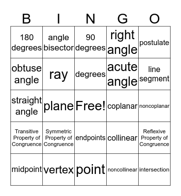 Geometry Bingo! Bingo Card