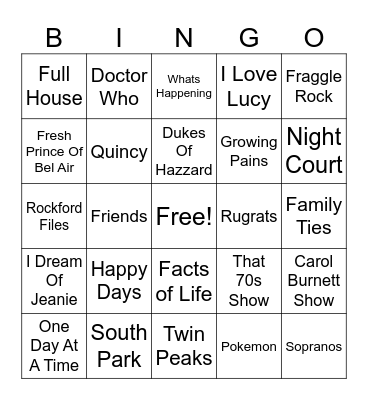 TV Show Themes Bingo Card