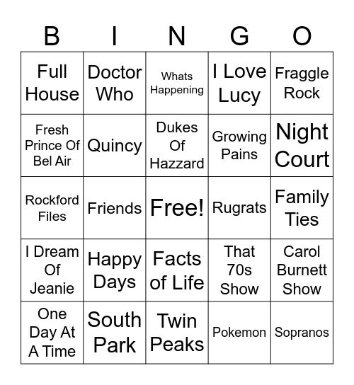 TV Show Themes Bingo Card