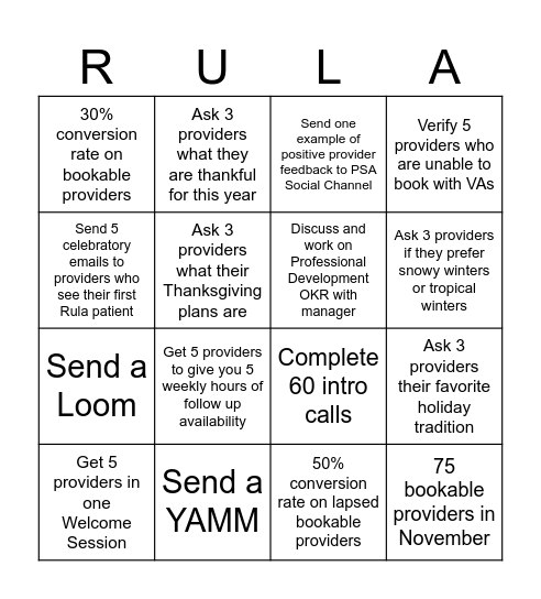 Rula PSA Blackout Bingo - Psych Bingo Card