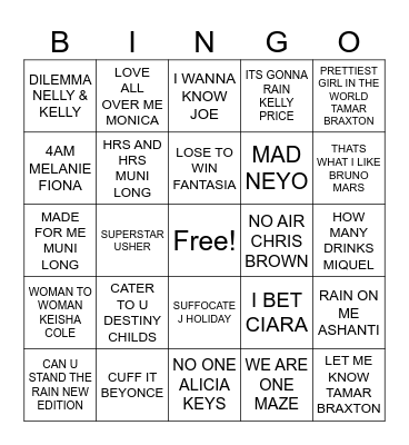 R & B Bingo Card