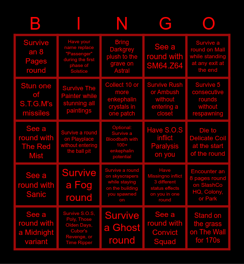 ToN Bingo - Joyous Update Bingo Card