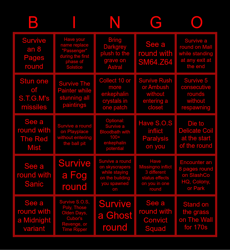 ToN Bingo - Joyous Update Bingo Card