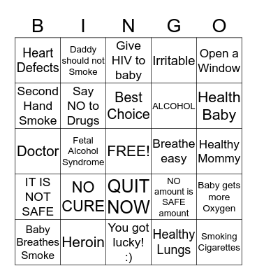 Alcohol, Tobacco and Drugs Bingo Card