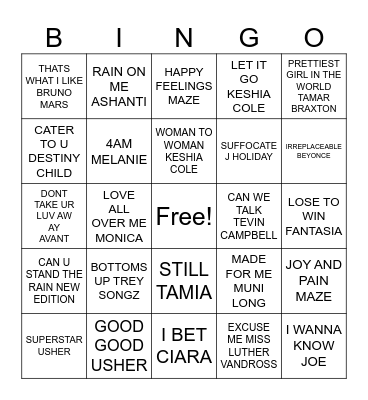 R AND B BINGO Card