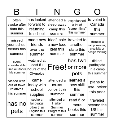This summer and a few generic cards Bingo Card
