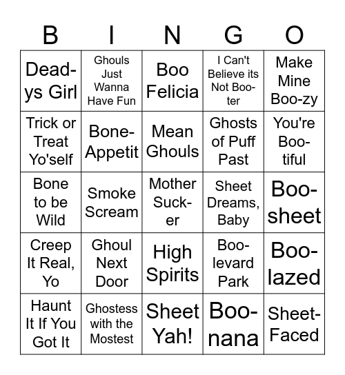 Sheet Faced Bingo Card