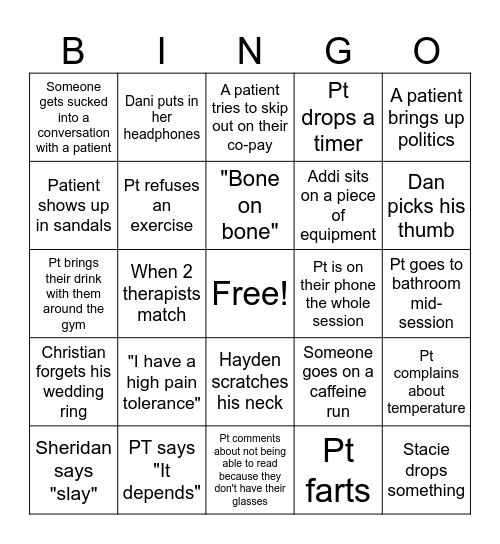 Leander Clinic Bingo Card