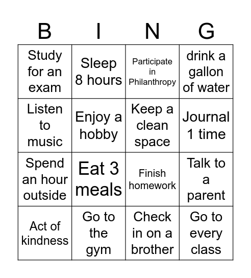 Mens Mental Health Bingo Card