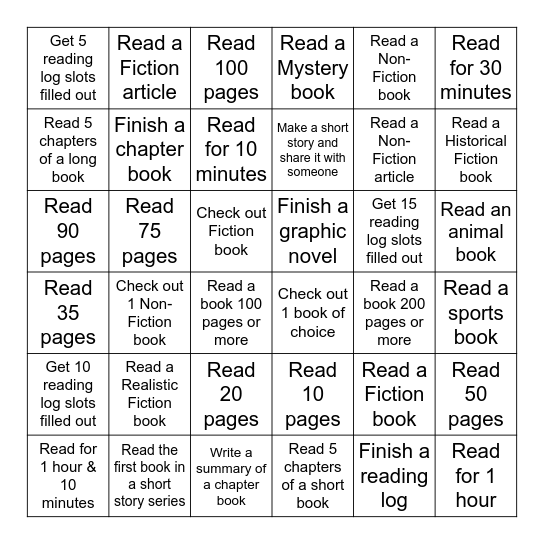 Reading Bingo! Bingo Card