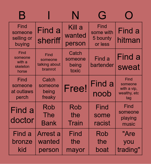 The Wild West Roblox Challenge Bingo Card