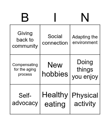 Healthy Lifestyle Bingo Card