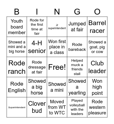 2024 4-H Banquet Bingo Card