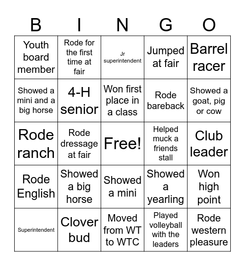 2024 4-H Banquet Bingo Card