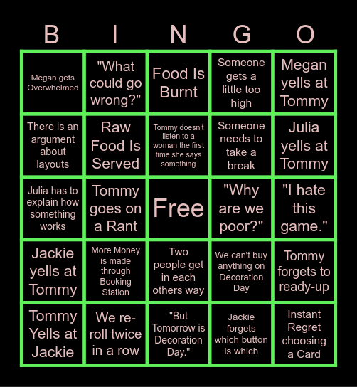 Plate Up Bingo Card