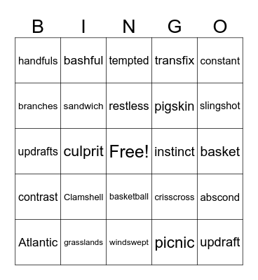 Clamshell Beach Bingo Card