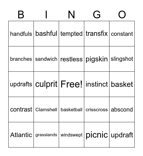 Clamshell Beach Bingo Card