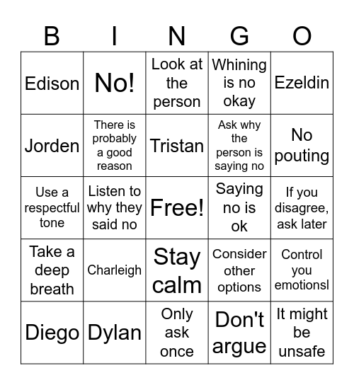 Accepting No Bingo Card