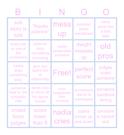 DWTS Bingo Card