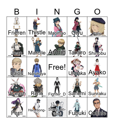 Sin City Anime 2024 Bingo Card