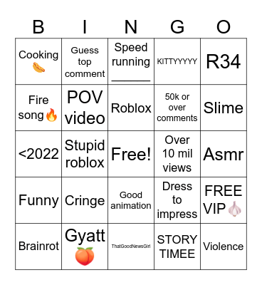 Youtube shorts bingo Card