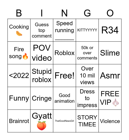 Youtube shorts bingo Card