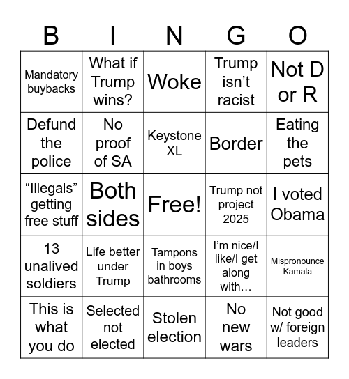 MAGA TALKING POINTS Bingo Card
