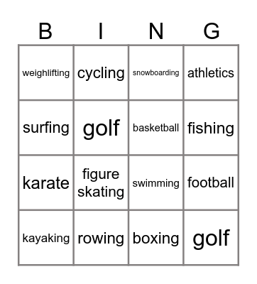 Sports Bingo Card