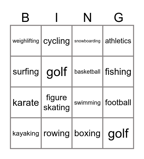 Sports Bingo Card