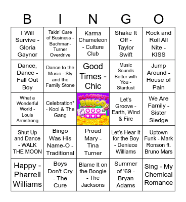SONGS ABOUT MUSIC Bingo Card