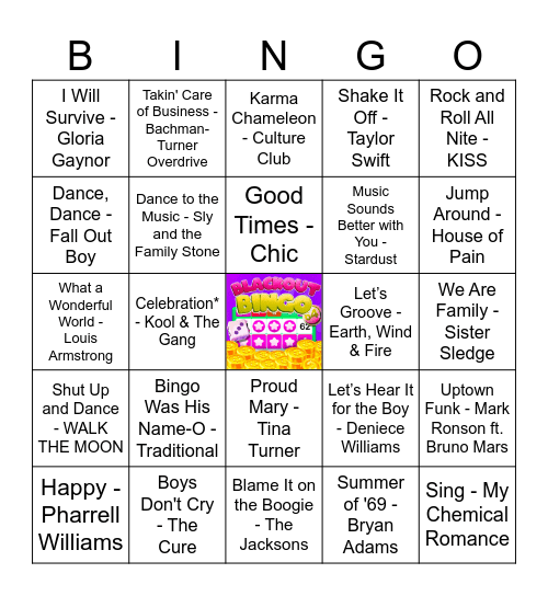 SONGS ABOUT MUSIC Bingo Card