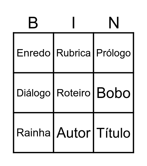 Bingo Texto Teatral Bingo Card