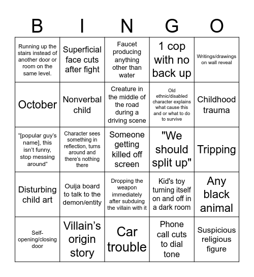 horror films edition Bingo Card