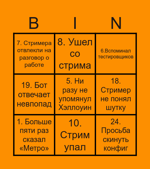 Бинго стрима Bingo Card