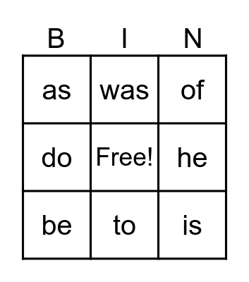 Heart Word Bingo Card