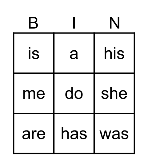 Heart Word Bingo Card