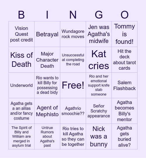 Agatha All Along Finale! Bingo Card