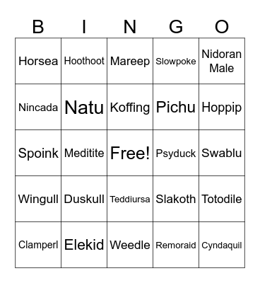 Shiny Pokemon Bingo Card