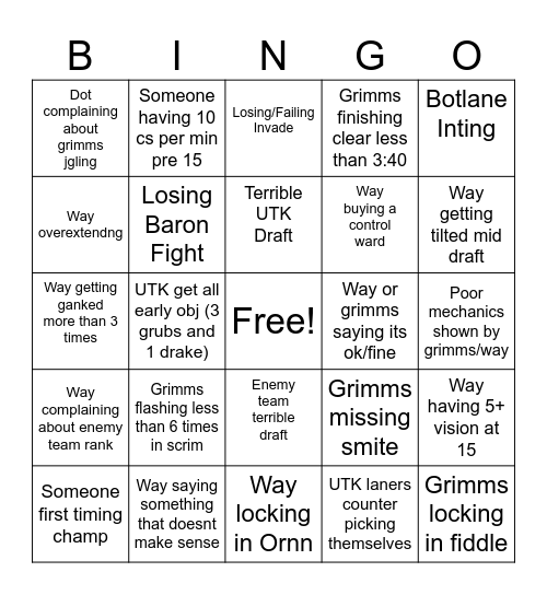 UTK BINGO Card