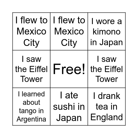 COUNTRYS Bingo Card