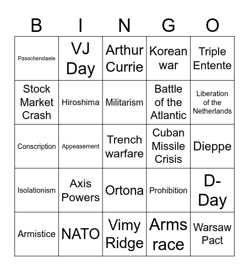COMMEMORATION UNIT TEST REVIEW Bingo Card