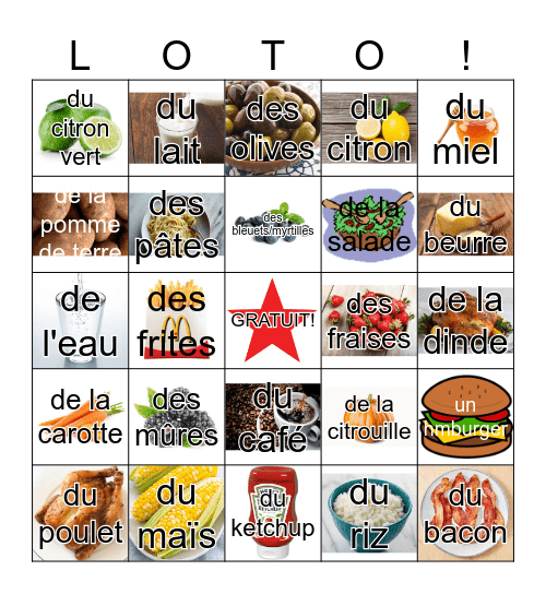 FRENCH FOOD BINGO Card