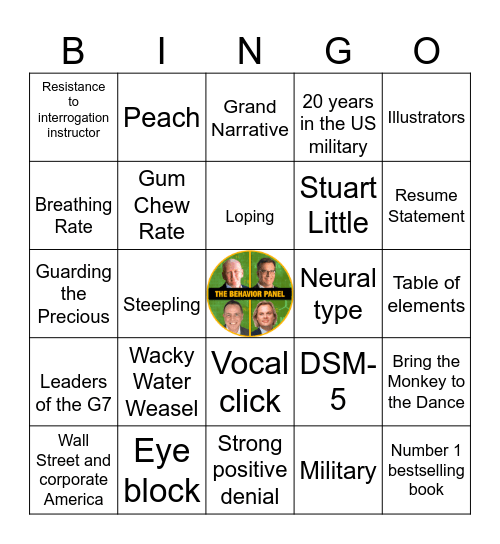 Behavior Panel Bingo Card