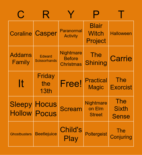 CRYPT (Halloween Bingo) Bingo Card