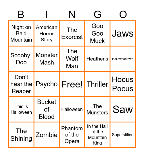 Halloween Music Bingo Card