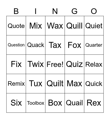 Bingo (QU & X) Bingo Card