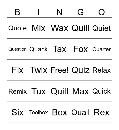 Bingo (QU & X) Bingo Card